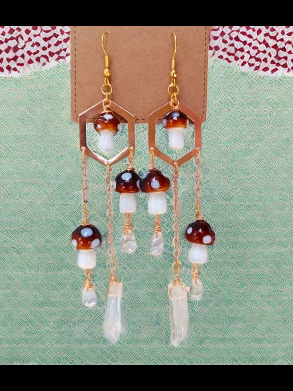 MODCLOTH SELENITE CRYSTAL VINTAGE BOHO MUSHROOM CHANDALIER XL EARRINGS